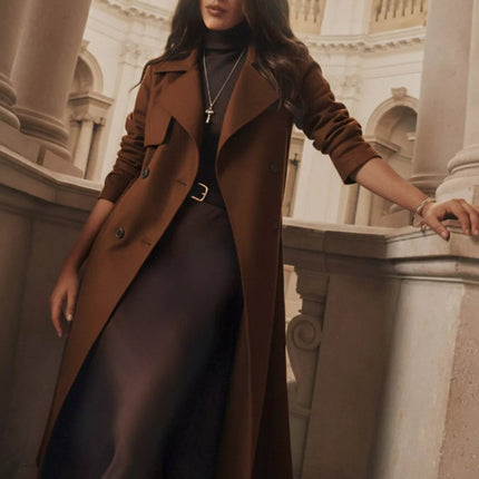 Lapel Collar Belted Wool Blend Coat