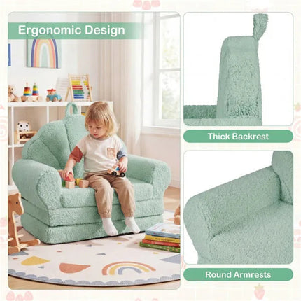 2-in-1 Flip Open Kids Sofa Lounger, Teddy Fleece Toddler Couch With