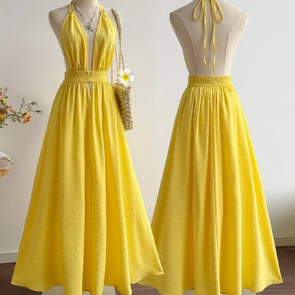 Swiss Dot Halter Neck Dress
