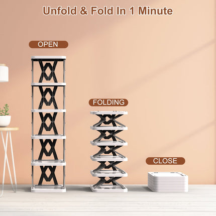 6 Tier Foldable Shoe Rack Vertical Shoe Organizer Narrow Shoe Rack For