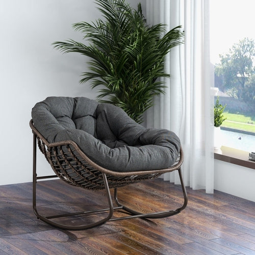 LuneluX_Home – Outdoor Rocking Lounge Chair with Cushion (Grey)