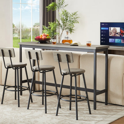 Long Bar Table Set With 3 PU Upholstered Bar Stools, Industrial Bar