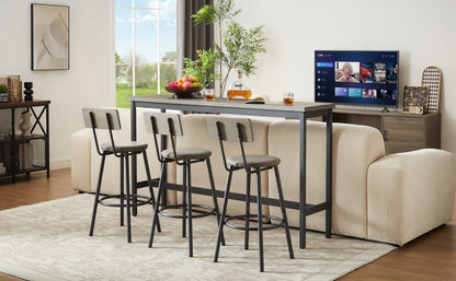 Long Bar Table Set With 3 PU Upholstered Bar Stools, Industrial Bar