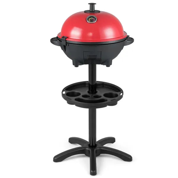 Red 1200W Electric BBQ Grill With Double-Zone Cooking, 2-in-1
