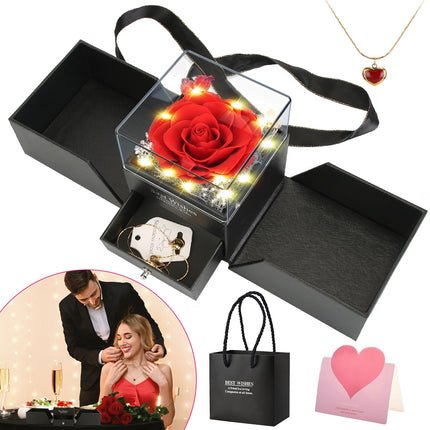 1Pc Preserved Red Real Rose With Heart Necklace Eternal Flowers Rose