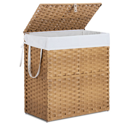 Laundry Basket With Lid, 110 L Hand-Woven Pp Rattan Laundry Basket