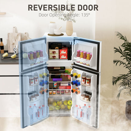 Small Fridge with Freezer, 4 Cu Ft Refrigerator with Reversible Doors,