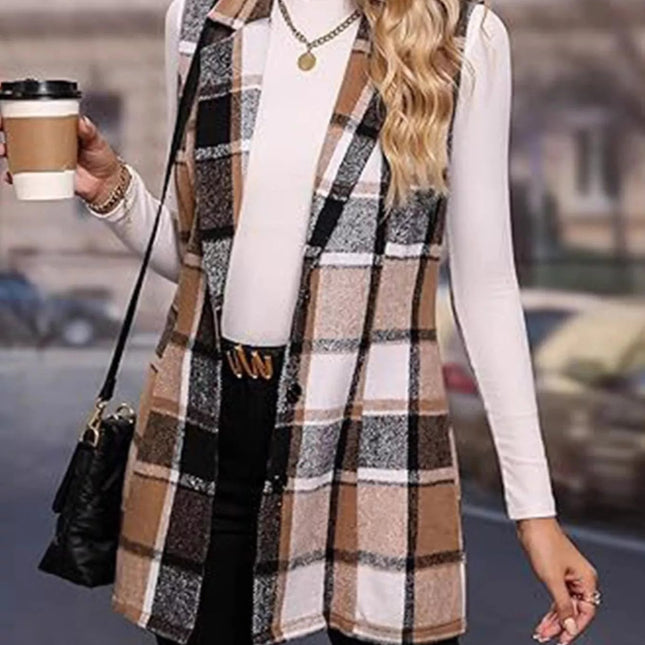 Plaid Button Up Vest Coat