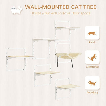 PawHut 6-pc Modern Cat Wall Shelves For Indoor Cats, Height Adjustable