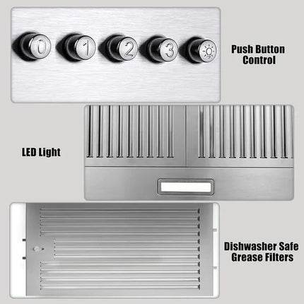 Range Hood 36 Inch;  Wall Mount Vent Hood In Stainless Steel With