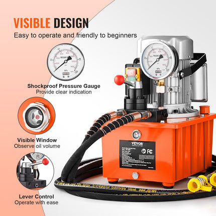Electric Hydraulic Pump, 10000 PSI 750W 110V, 488 In³/8L Capacity,