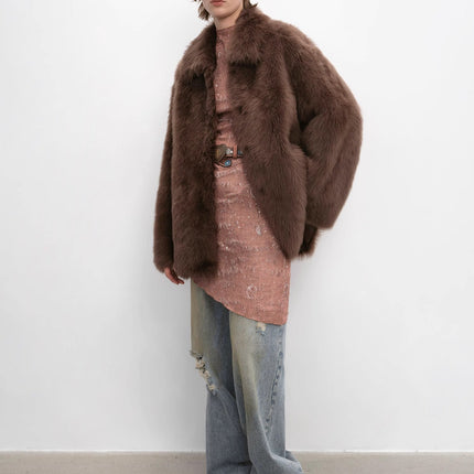 "Autumn Exclusive" Imported Toscana Shearing short lapel fur coat