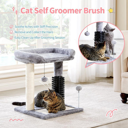 Small 4-in-1 Cat Tree Tower With Self-grooming Brush And Natural Sisal