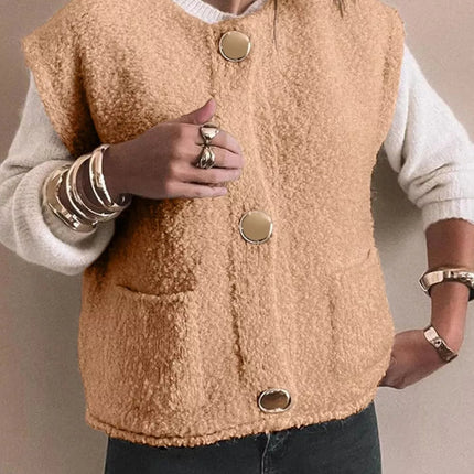 Fleece Button-Down Vest Coat