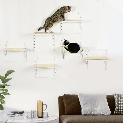 PawHut 6-pc Modern Cat Wall Shelves For Indoor Cats, Height Adjustable