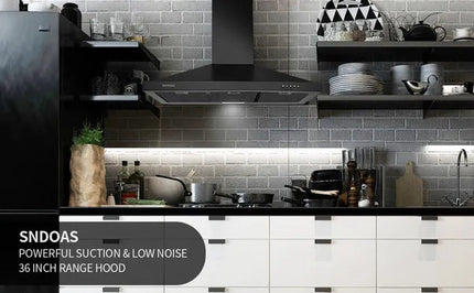 Range Hood 36 Inch Black Wall Mount Range Hood In Black Stainless