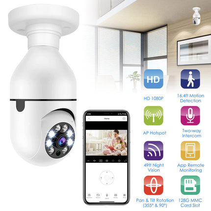 1Pc E27 WiFi Bulb Camera 1080P FHD WiFi IP Pan Tilt Security