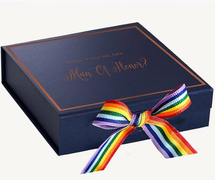 Will You Be My Man of Honor? Proposal Box Navy -  Border - Rainbow