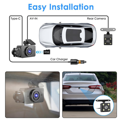 WiFi FHD 1080P 3 Channel Car Dash Cam Front Rear Inside With 32G MMC