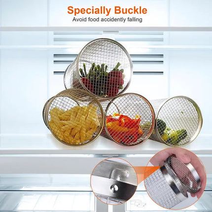 2Pcs 3.42x11.61Inch Portable BBQ Rolling Basket Round Stainless Steel