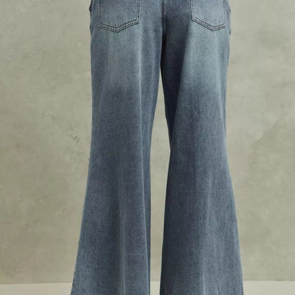 SO ME Mid Rise Elastic Waist Flare Denim Jeans