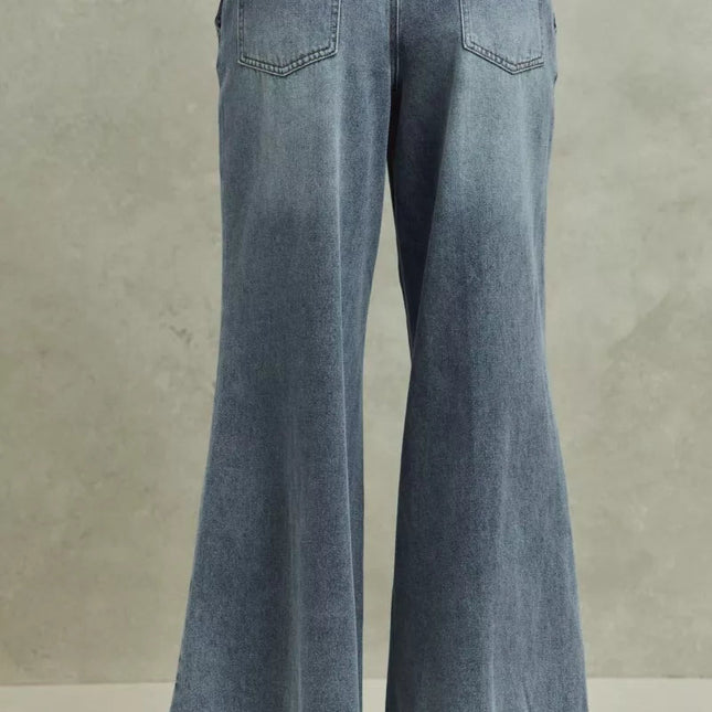SO ME Mid Rise Elastic Waist Flare Denim Jeans
