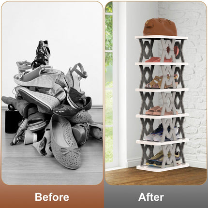 6 Tier Foldable Shoe Rack Vertical Shoe Organizer Narrow Shoe Rack For
