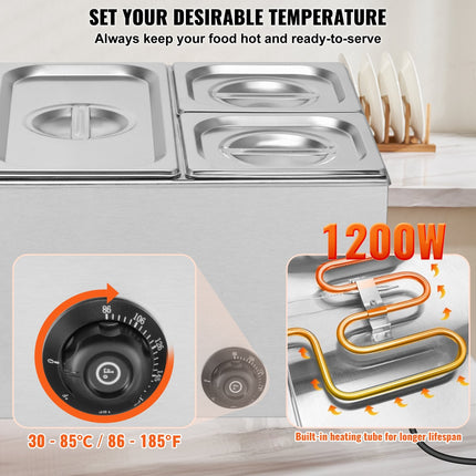 Commercial Electric Food Warmer 4-Pan Countertop Buffet 16.4QT Bain