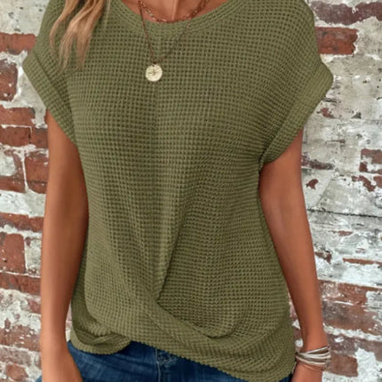 Short-sleeved Waffle T-shirt Summer New Solid Color Crew Neck Top For