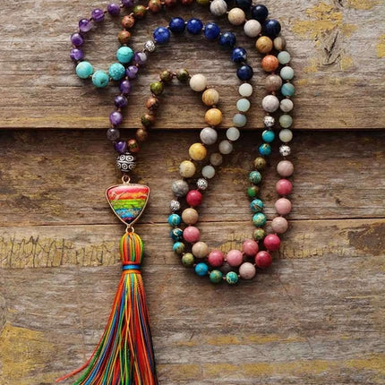 7 Chakra Triangle Charm Tassel Necklace