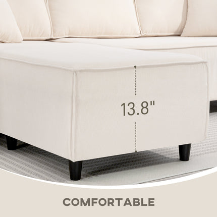 Corner Sofa With Reversible Chaise Lounge, Corduroy L-Shaped Sectional