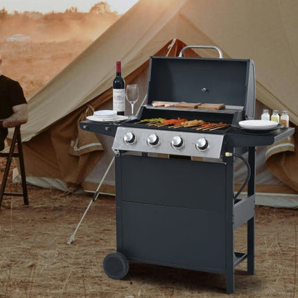 Propane Gas Grill 4 Burner Barbecue Grill, Stainless Steel 34,000 BTU