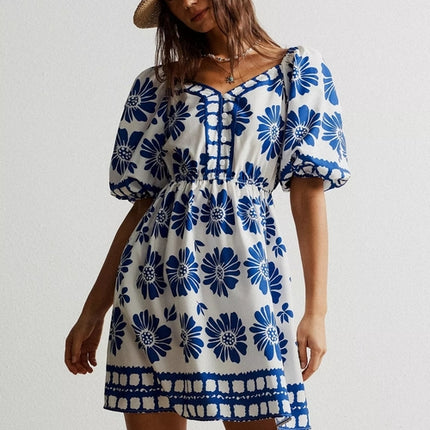 Floral Print Puff Sleeve Mini Dress