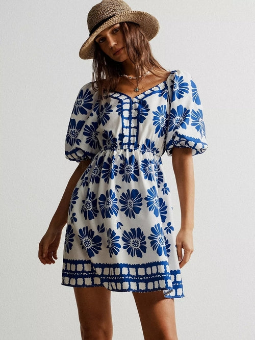 Floral Print Puff Sleeve Mini Dress