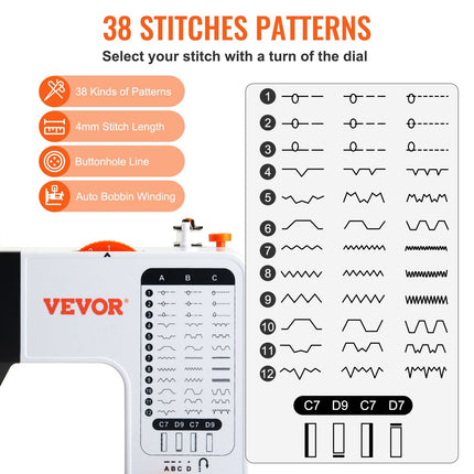 Sewing Machine, Portable Sewing Machine For Beginners With 38 Built-in