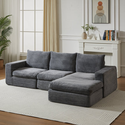 99-Inch Boneless Couch With Chaise, L-Shaped Modern Upholstered