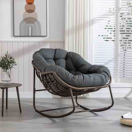 LuneluX_Home – Outdoor Rocking Lounge Chair with Cushion (Grey)