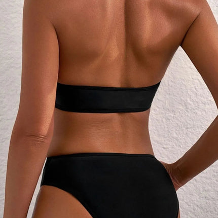 Sheer Mesh Edged Halter V Neck Push Up Bikini Set