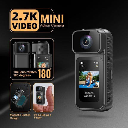 Ormos Mini Action Camera With 180 Degree Rotating Lens - 2.7K Ultra HD
