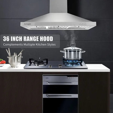 Range Hood 36 Inch;  Wall Mount Vent Hood In Stainless Steel With