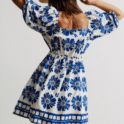 Floral Print Puff Sleeve Mini Dress