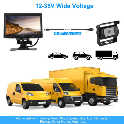 1Pc 7In Screen Backup Camera System Vehicle Rear View Monitor Kit IP67
