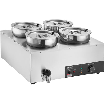 Electric Soup Warmer, Four 7.4QT Stainless Steel Round Pot 86~185°F