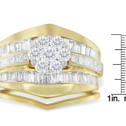 14K Yellow Gold 2-1/3 Cttw Diamond Cluster Channel Set Chevron Shaped