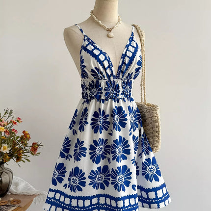 Floral Print V-Neck Mini Dress