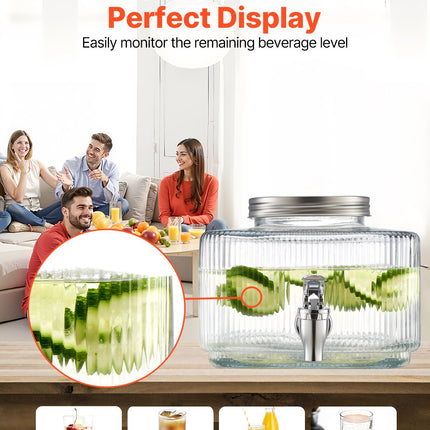 Beverage Dispenser, 0.8 Gallon Drink Dispensers For Parties, Glass