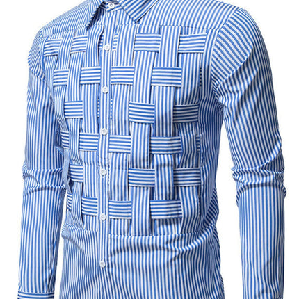 Men's Striped Woven Pattern Long Sleeve Shirt