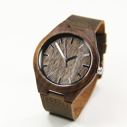 Walnut Wooden Wrist Watch With Leather Strap