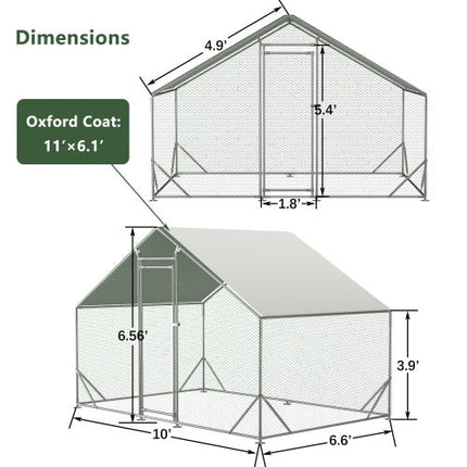Large Metal Chicken Coop, Walk-in Chicken Run,Galvanized Wire Poultry