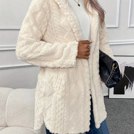 Fuzzy Button Down Hooded Coat
